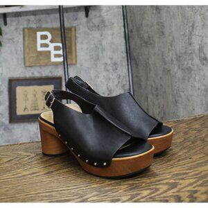 Wild Pair Womens Evelyynn Studded Sandals Block Heel Black / Brown 7.5M